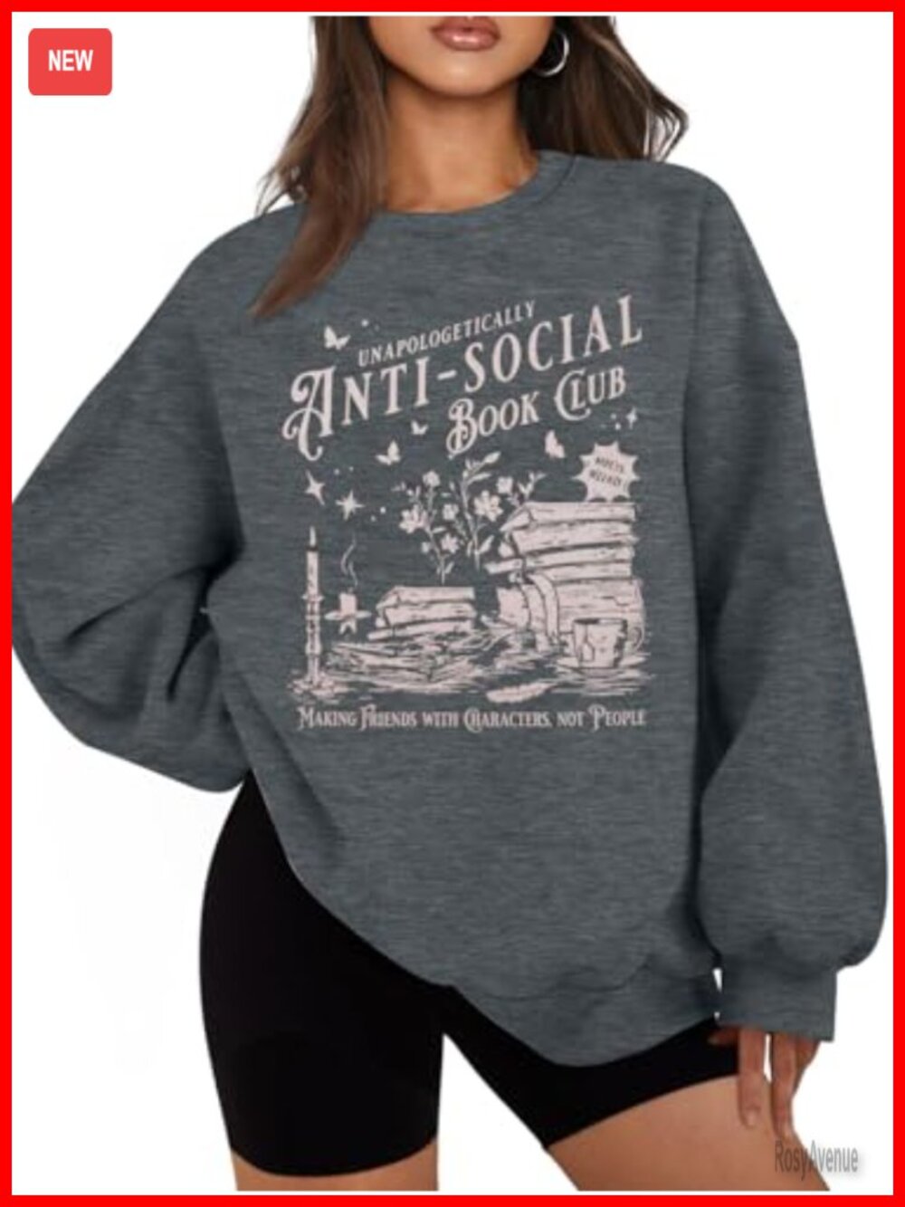 Oversized Anti Social Book Club Sweatshirt Crew Neck Cotton Poly Long Sleeve